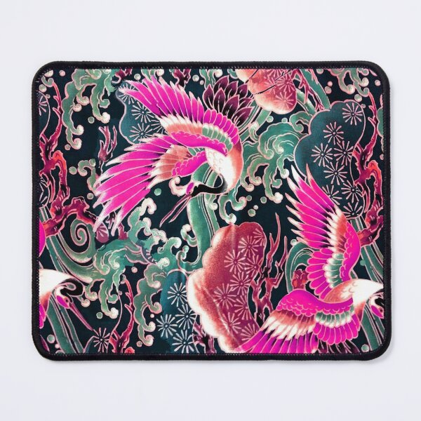 Item preview, PINK FUCHSIA FLYING CRANES ,FLOWERS, SEA WAVES  BLUE GREEN FLORAL designed and sold by BulganLumini.