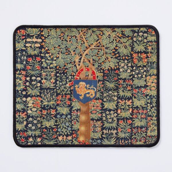 Item preview, ANTIQUE MILLEFLEURS TAPESTRY,OAK TREE,ACORNS, LION HERALDIC SYMBOL,RED GREEN BLUE FLORAL designed and sold by BulganLumini.