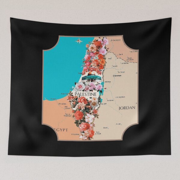 Item preview, Floral Roses Palestine Map Proud Palestinian Map Cities Al Quds Large City In Palestine County designed and sold by Dr.YesOrNo.