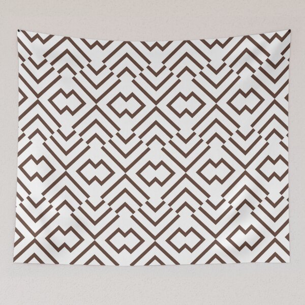 Item preview, Medium Brown and White Art Deco Shape Pattern Pantone 2022 Trending Summer Color - Hue - Shade - Colour Downtown Brown 19-1223 designed and sold by ColorOfTheYears.