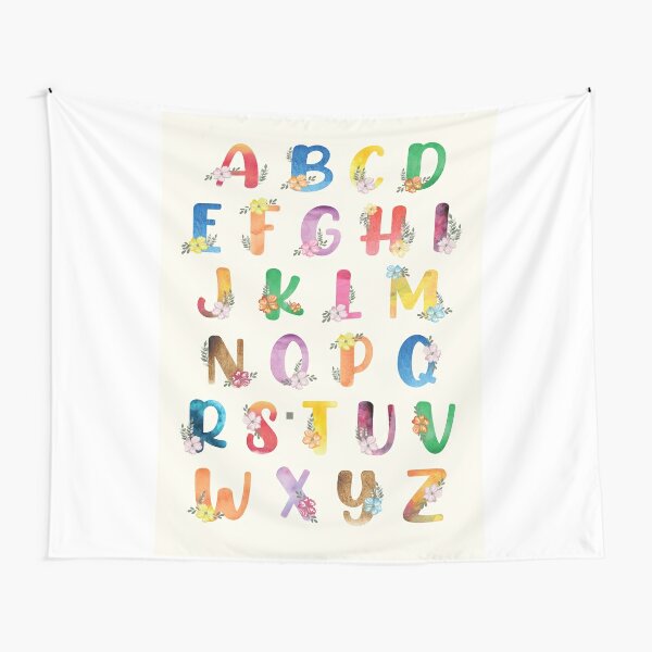 Colorful Kids Alphabet with Flowers and Leaves Tapestry