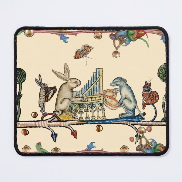 Item preview, WEIRD MEDIEVAL BESTIARY MAKING MUSIC,White Rabbit And Dog Playing Organ,Harpist Hare,Snail Cat designed and sold by BulganLumini.