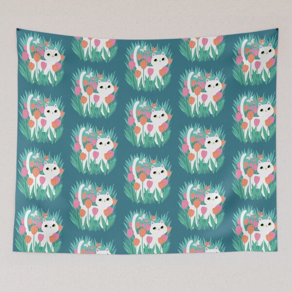 Item preview, White Cat in the Tulips  designed and sold by michelledraws.