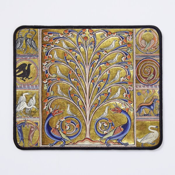 Item preview, MEDIEVAL BESTIARY,TREE OF LIFE ,BIRDS,DRAGONS FANTASTIC ANIMALS IN GOLD RED BLUE COLORS designed and sold by BulganLumini.