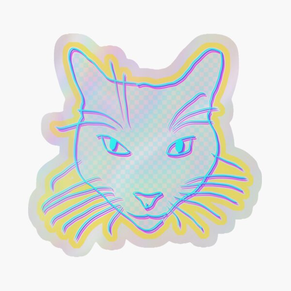 Colorful cat face outlined Holographic Sticker