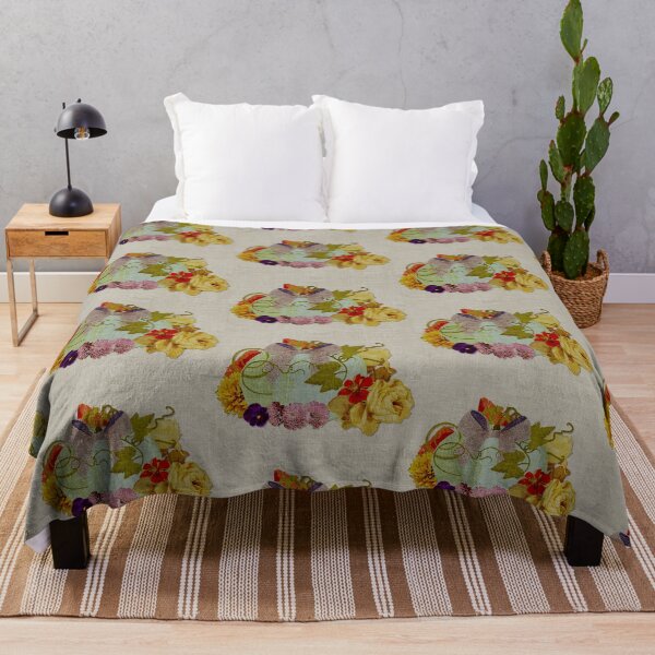 Item preview, Pattern Fall Floral and blue pumpkin burnt effect on burlap designed and sold by Eejee-SK.