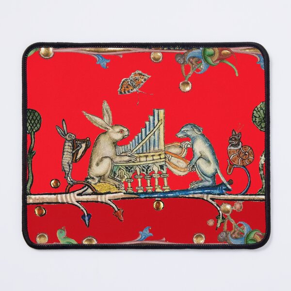 Item preview, WEIRD MEDIEVAL BESTIARY MAKING MUSIC,White Rabbit And Dog Playing Organ, Harpist Hare, Snail Cat in Red designed and sold by BulganLumini.