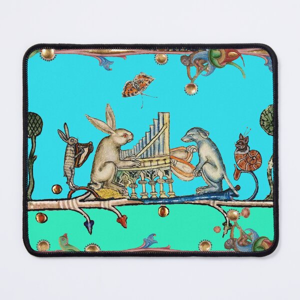 Item preview, WEIRD MEDIEVAL BESTIARY MAKING MUSIC,White Rabbit And Dog Playing Organ, Harpist Hare, Snail Cat in Blue designed and sold by BulganLumini.