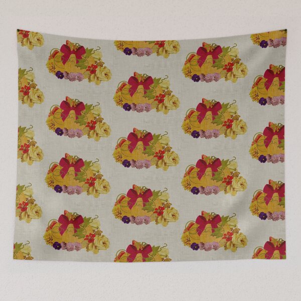 Item preview, Pattern Fall Floral and orange pumpkin burnt effect on burlap designed and sold by Eejee-SK.