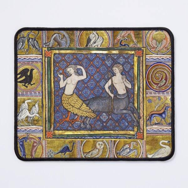 Item preview, MEDIEVAL BESTIARY,HARPY AND CENTAUR, FANTASTIC ANIMALS IN GOLD RED BLUE COLORS designed and sold by BulganLumini.