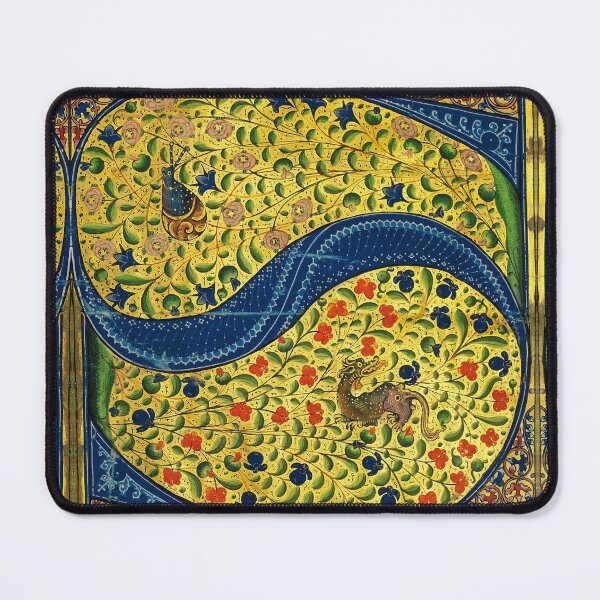 Item preview, WEIRD MEDIEVAL BESTIARY  S LETTER  INHABITED by SNAIL AND DRAGON AMONG COLORFUL FLOWERS designed and sold by BulganLumini.