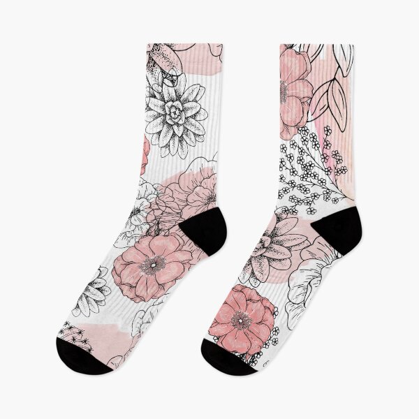 Artikelvorschau, Schwarz-weißes Vintage-Blumendesign mit einem Spritzer Pink entworfen und verkauft von ABInspired.