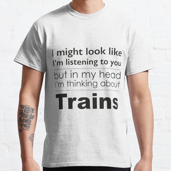 Vista previa del artículo con la obra «Escuchando, pero pensando en Trenes», diseñado y vendido por UndertheMoonSVG.