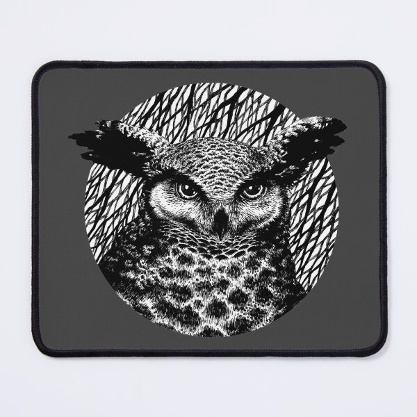 Great horned owl in ink Mouse Pad