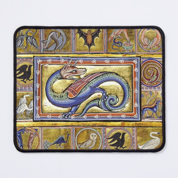 Item preview, MEDIEVAL BESTIARY,SCITALIS LEGENDARY SERPENT, FANTASTIC ANIMALS IN GOLD RED BLUE COLORS designed and sold by BulganLumini.