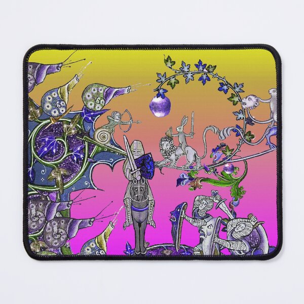 Item preview, WEIRD MEDIEVAL BESTIARY  WAR, KNIGHTS AND KILLER RABBITS FIGHTING WITH GIANT SNAILS Pink Yellow Blue designed and sold by BulganLumini.