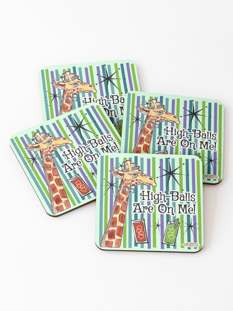 Thumbnail 1 of 5, Coasters (Set of 4), High-Balls Are On Me Squared Design designed and sold by Proclivities.