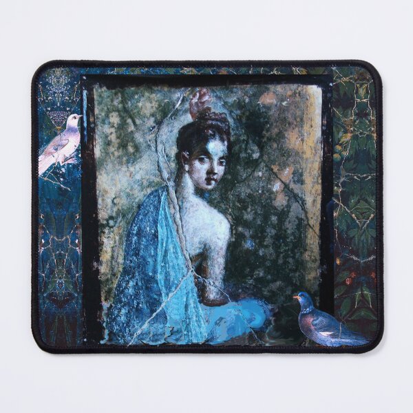 Item preview, POMPEII FRESCOES / LADY IN BLUE AND DOVES IN GARDEN ,DARK GREEN FLORAL designed and sold by BulganLumini.