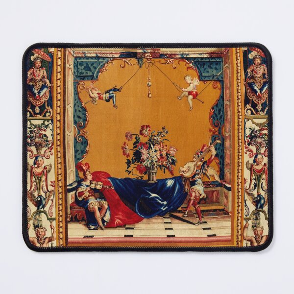 Item preview, Grotesque with Musicians, Acrobats on Rope ,Flowers,Peacock Floral French Tapestry designed and sold by BulganLumini.