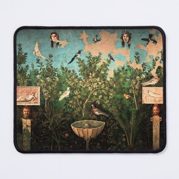 Item preview, POMPEII COLLECTION / FLYING BIRDS,DOVES,FOUNTAIN  IN GARDEN ,BLUE  GREEN FLORAL designed and sold by BulganLumini.