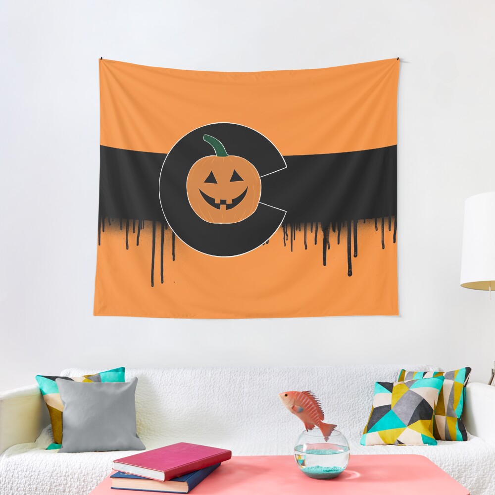 Happy Colo-ween Drippy Flag Orange Pumpkin Tapestry