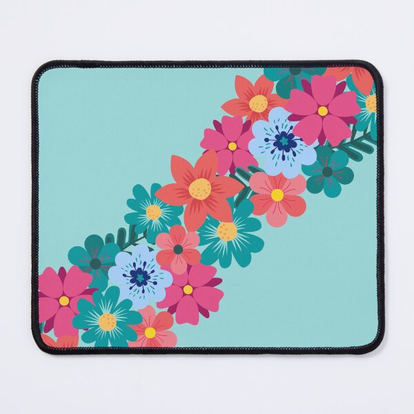 Aperçu de l'œuvre Guirlande florale colorée sur fond bleu clair créée et vendue par ABInspired.