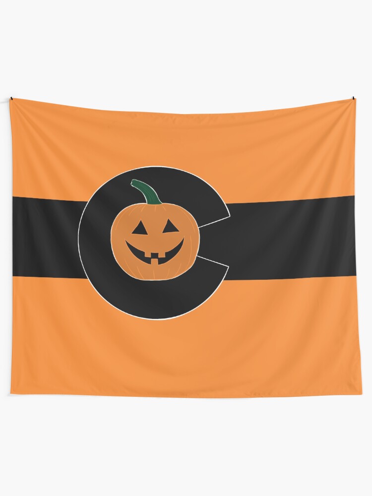Alternate view of Happy Colo-ween Flag Orange Pumpkin Tapestry