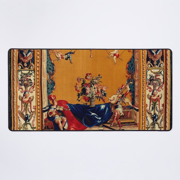 Item preview, Grotesque with Musicians, Acrobats on Rope ,Flowers,Peacock Floral French Tapestry designed and sold by BulganLumini.