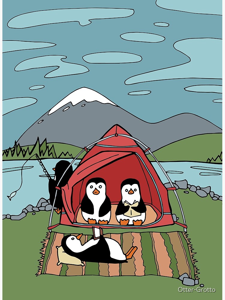 Penguin Family Camping in a Red Tent by Otter-Grotto