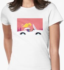 Cute vintage style girl driving a white luxurious convertible car Women's Fitted T-Shirt