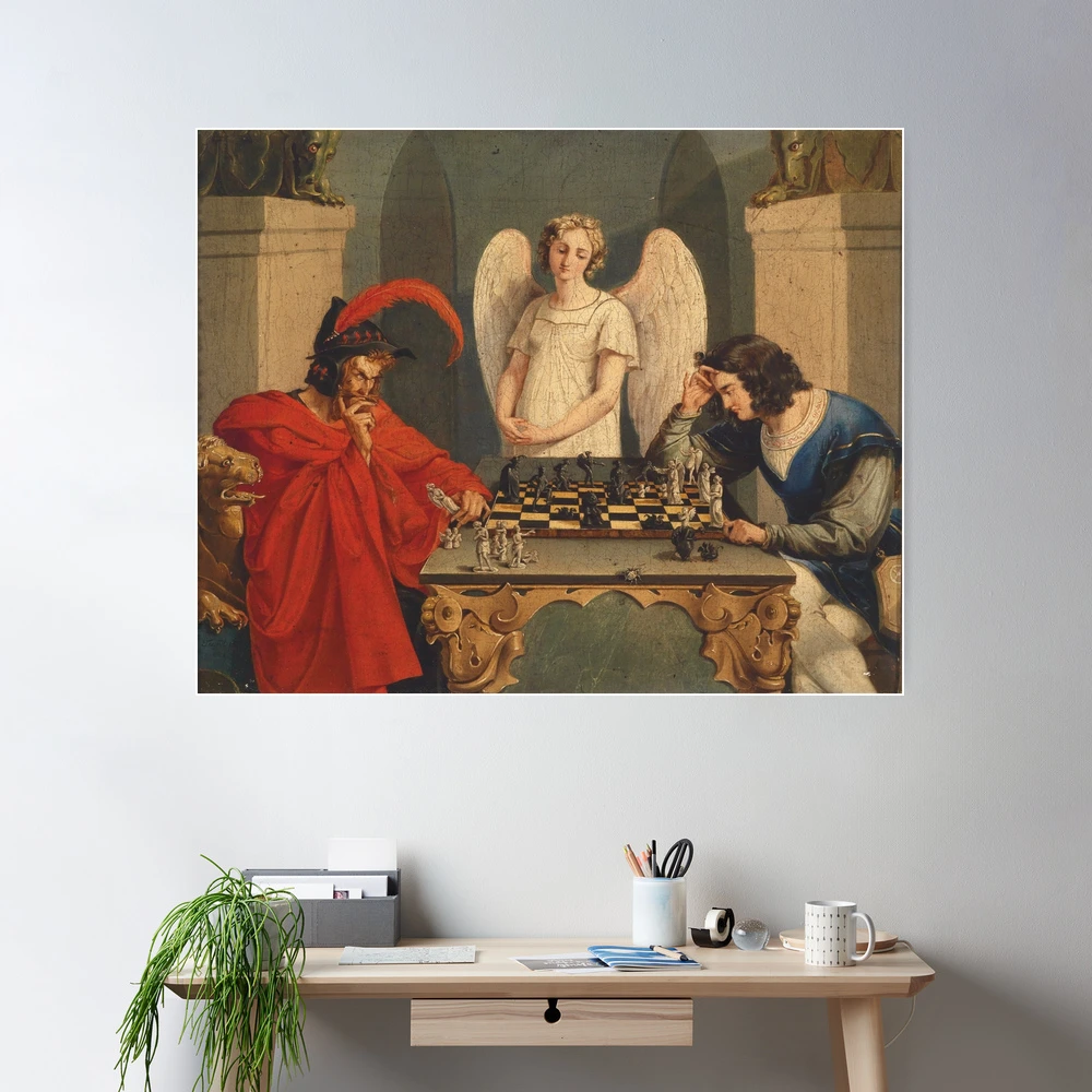 Faust And Mephistopheles Playing Chess Print Poster Vintage Painting Canvas  Prints Wall Art Painting Posters and Prints Wall Decor Cuadros Home