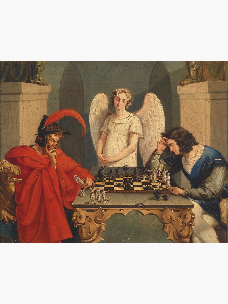 Discover Faust And Mephistopheles Playing Chess Premium Matte Vertical Poster