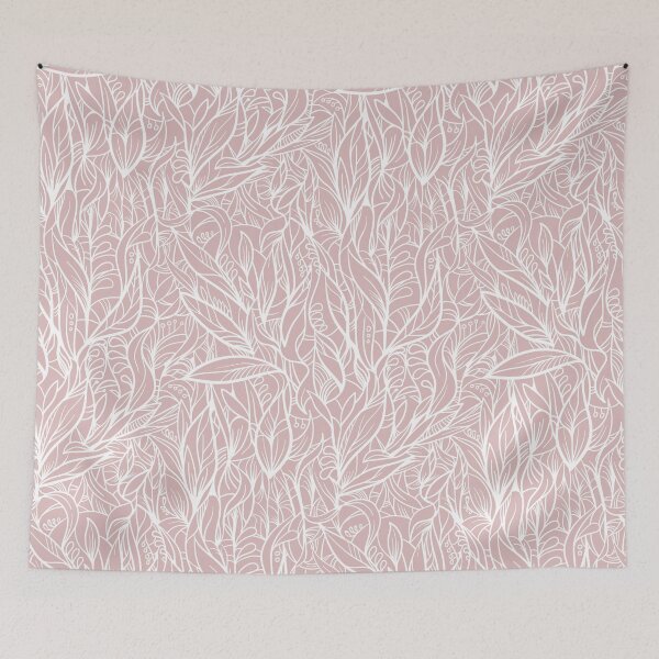 Item preview, White decorative leaves on a blush pink background designed and sold by Olga Lashko.