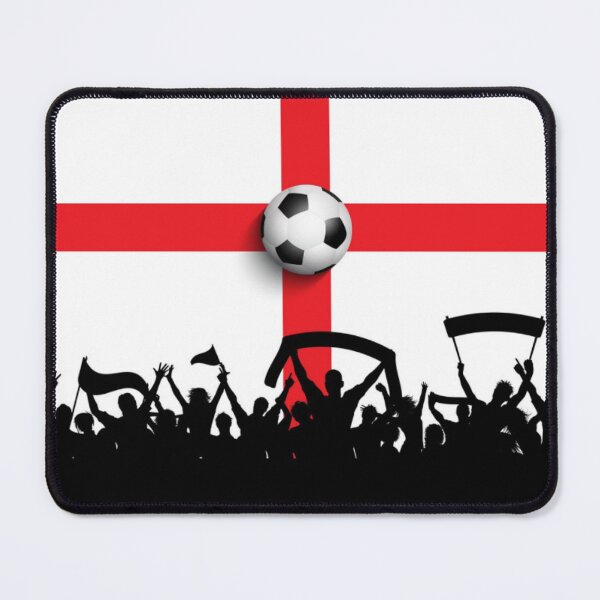Artikelvorschau, England Fußball - Silhouette Fans jubeln mit England Flagge Hintergrund und Fußball entworfen und verkauft von WearWolfDesigns.