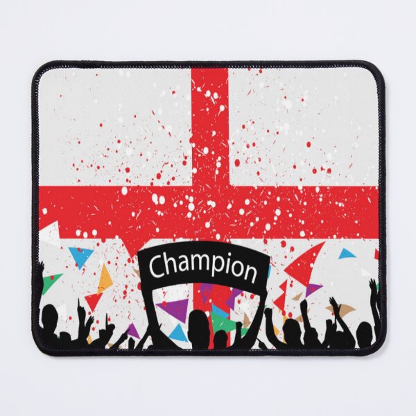 Artikelvorschau, England-Fußball - Silhouette-Fans drängen sich jubelnde Champions mit England-Flaggen-Hintergrund entworfen und verkauft von WearWolfDesigns.