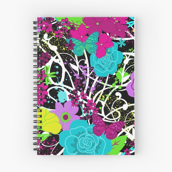 Item preview, Floral Graffiti paint splash design - black and white background with purple, aqua, yellow flowers designed and sold by ABInspired.
