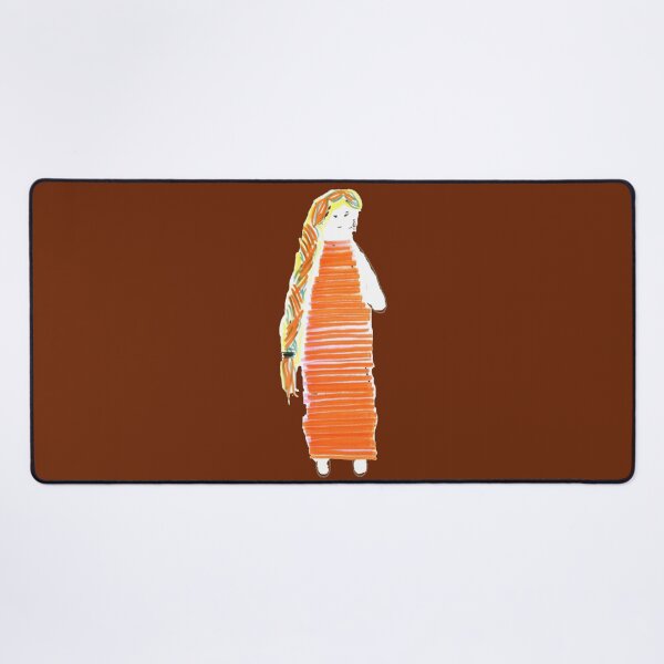 Item preview, Girl Doll Redhead Orange Dress Hand Drawn Maroon Background designed and sold by H3designs.