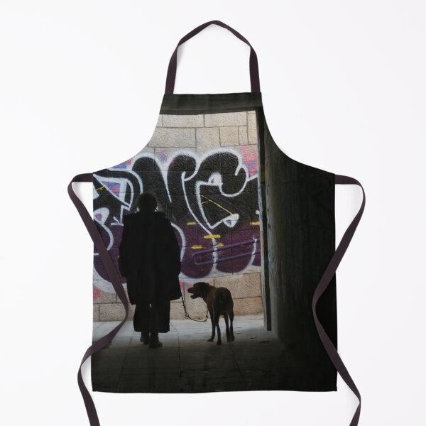 Item preview, Silhouette woman walking her dog, graffiti background designed and sold by Anna Lemos.