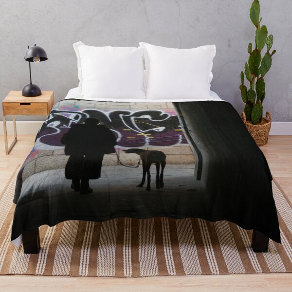 Item preview, Silhouette woman walking her dog, graffiti background designed and sold by Anna Lemos.