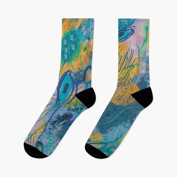 Item preview, Abstract colorful Spring flower garden in bles, yellow, and pink designed and sold by Jane Domenech.