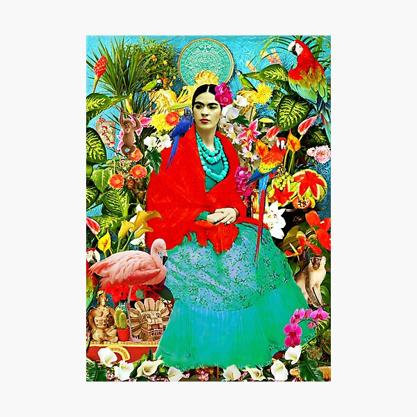 Frida Kahlo con animales mexicanos, plantas, aves Lámina fotográfica