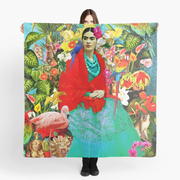 Frida Kahlo with Mexican Animals, Plants, Birds Scarf
