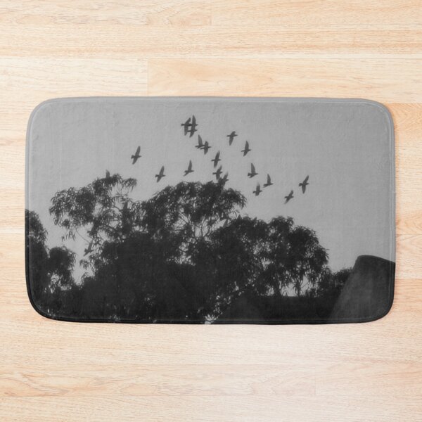 Item preview, Nightfall flight, birds flying over eucalyptus trees and rooftops designed and sold by Anna Lemos.
