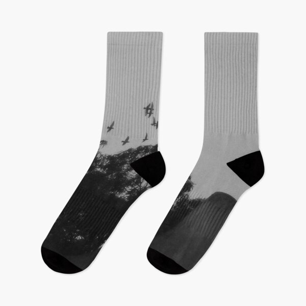 Item preview, Nightfall flight, birds flying over eucalyptus trees and rooftops designed and sold by Anna Lemos.
