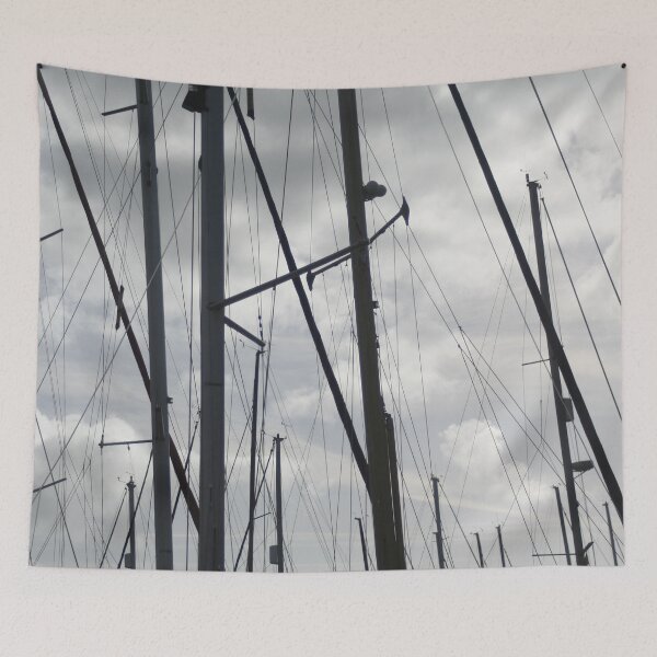 Item preview, Silhouette of yacht masts on cloudy sky designed and sold by Anna Lemos.