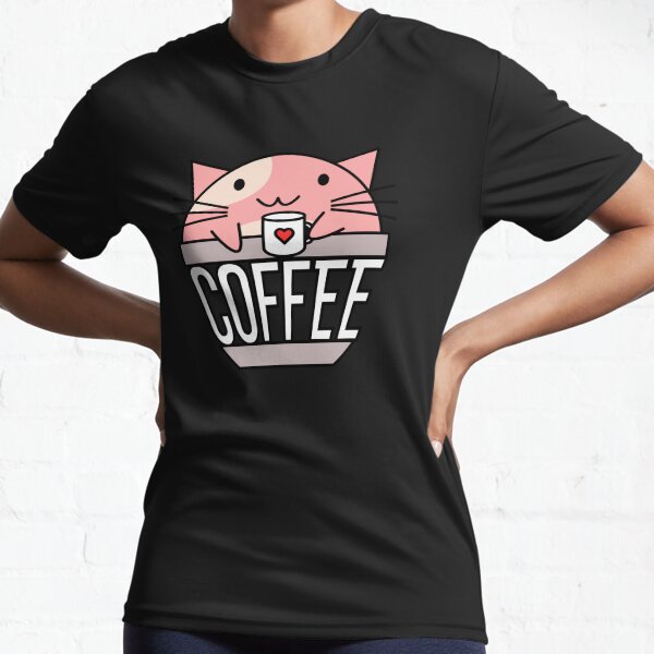 Item preview, Cat in coffee cup with warped text holding coffee cup with heart pink and white designed and sold by CoffeewithKitty.
