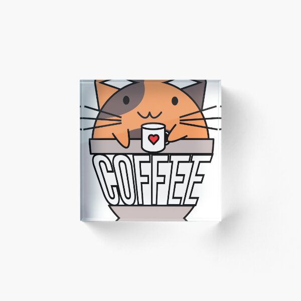 Item preview, Gato en taza de café con texto deformado sosteniendo una taza de café con corazón naranja y marrón designed and sold by CoffeewithKitty.