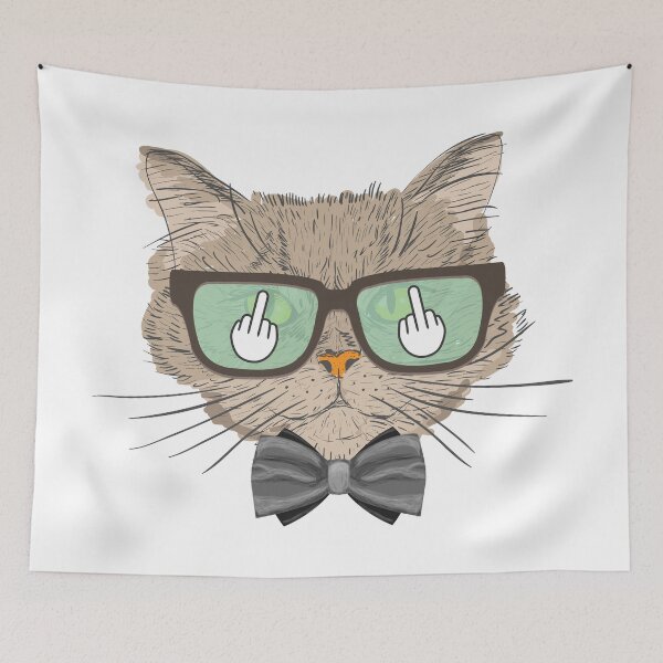 Item preview, Flipping Off Cat - An Illustrated Design Of A Cat In A Bowtie And Glasses - Available As Stickers Etc designed and sold by crazycollective.