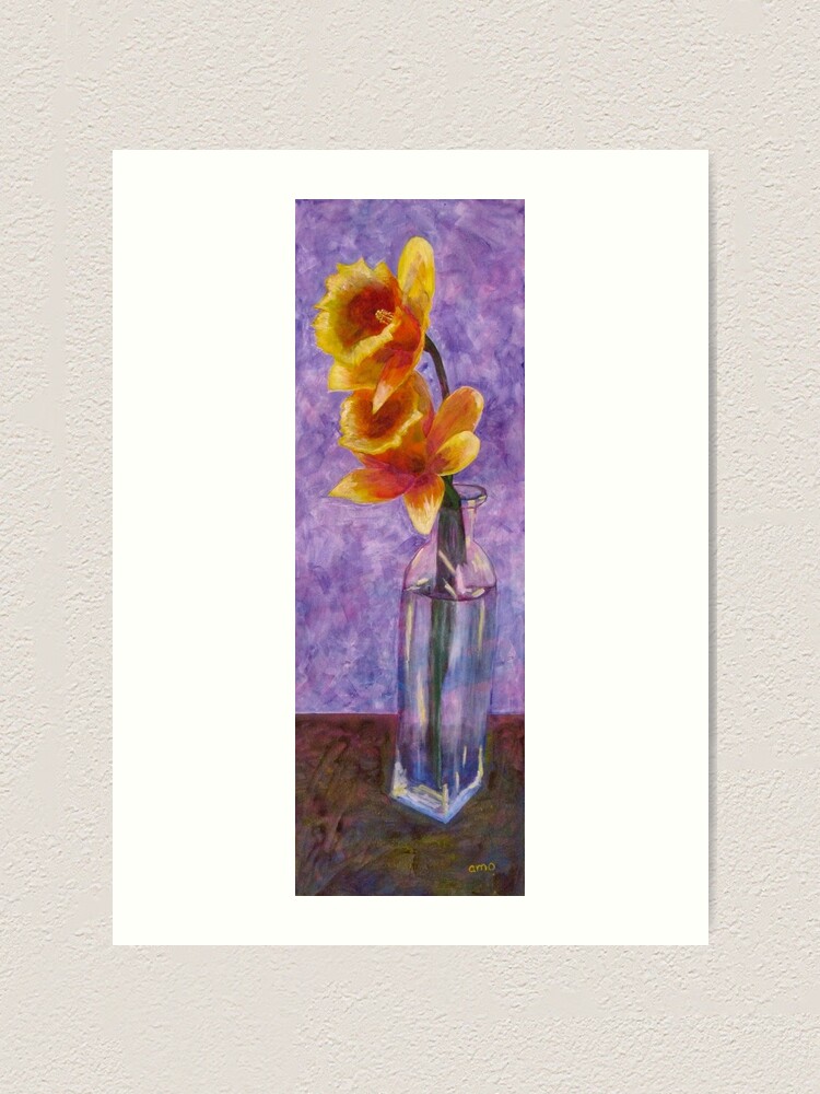 Thumbnail 1 of 3, Art Print, Daffodils in a Glass Vase designed and sold by ByFitsAndStarts.