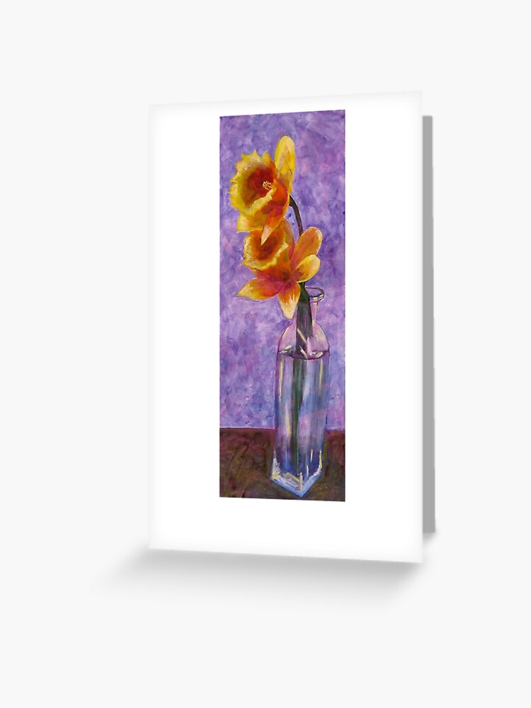 Thumbnail 1 of 2, Greeting Card, Daffodils in a Glass Vase designed and sold by ByFitsAndStarts.